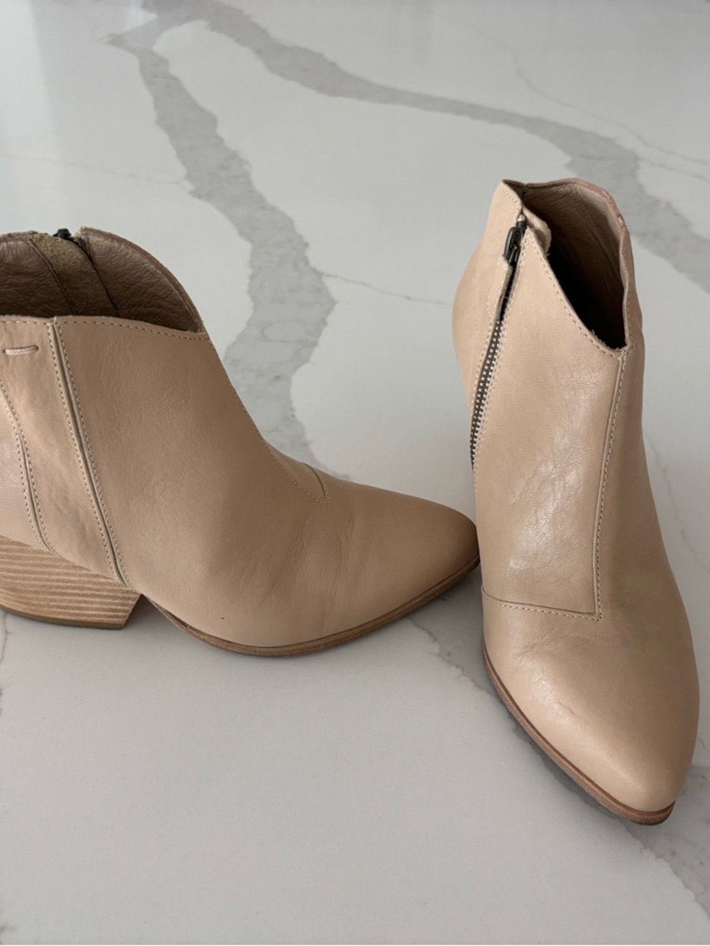 Eileen Fisher Neutral Beige Leather Ankle Booties